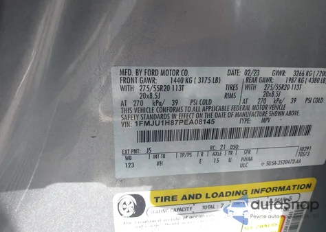 2023 Ford Expedition Xlt из США, поврежденный, VIN 1FMJU1H87PEA08145